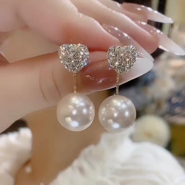 Pearl-set Diamond Love Earrings, Korean Fashion One, Two-wear Temperament Elegant Earrings for Women