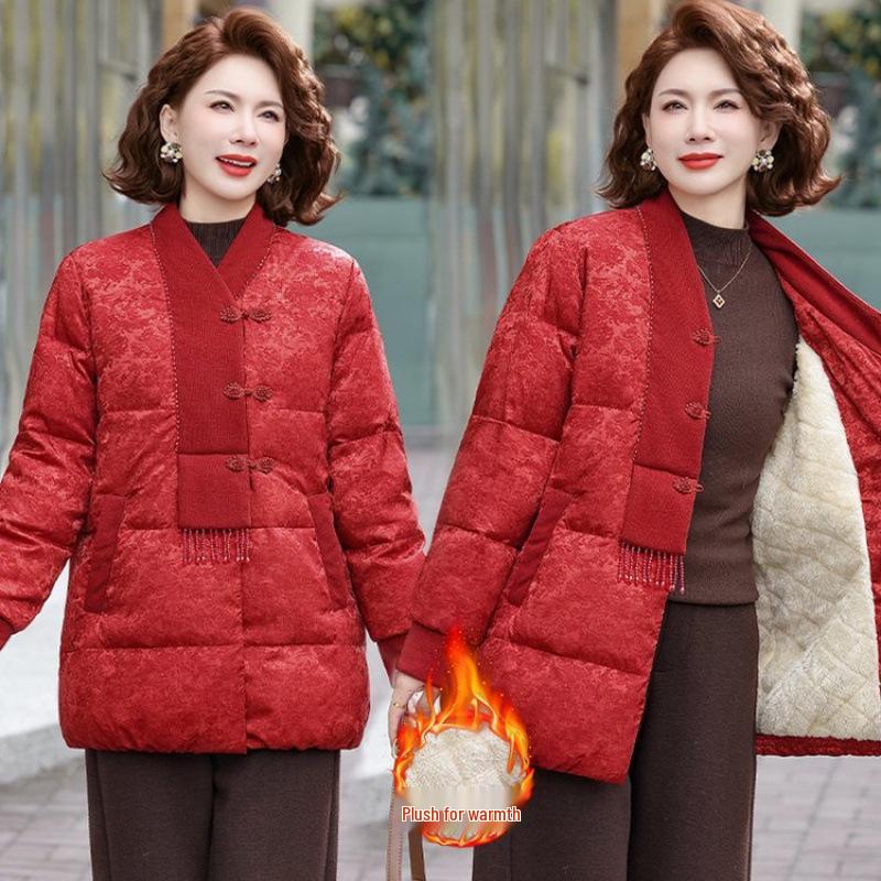 Mamas Winter-Samt-Steppjacke - Damenmantel im chinesischen Stil für mittlere und ältere Jahre, perfekt für Herbst/Winter & Schwiegermutter-Hochzeitsbankette.