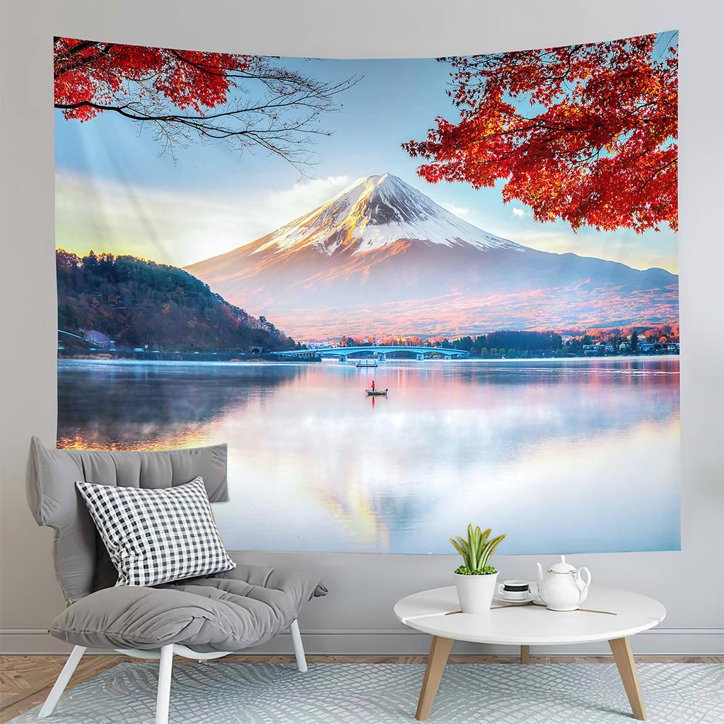 Japan Mount Fuji Tapestry Red Pagoda Tapestry Natural Landscape Tapestry Aesthetic Home Decor Tapestries for Living Room Bedroom