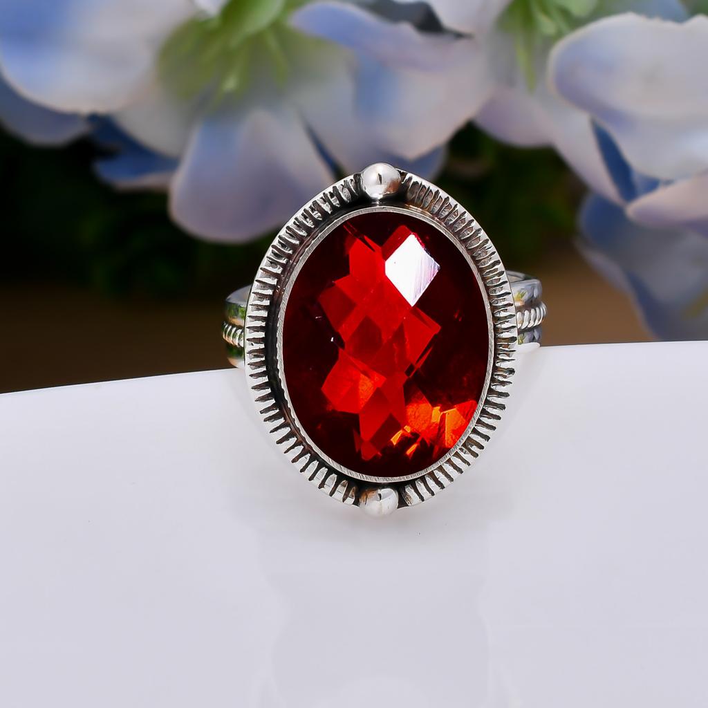 Red Garnet 925 Sterling Silver Ring V5114, Red Ring, Oval Ring, Valentin's Day Gift, Gift For Her, Birthday Gift, Handmade Jewelry, Silver Jewelry, Un