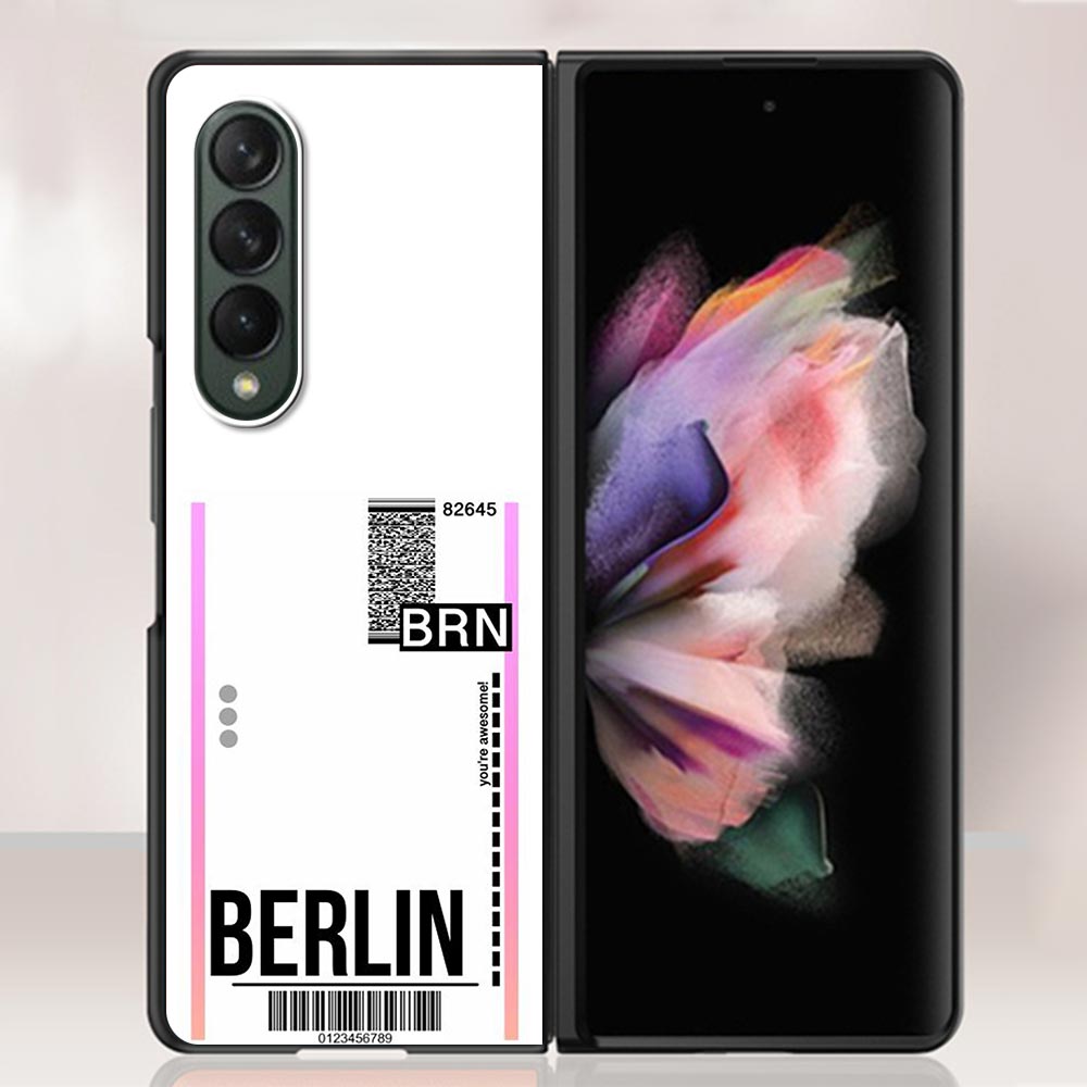 Zfold4 Case For Samsung Galaxy Z Fold3 Z Fold 3 5G Hard Slim Ultra-thin Shell Fly Ticket AIR Tickets Travel Label Country