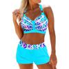 New multi-color striped printed bikini large size suspender flat angle high waist split swimsuit women