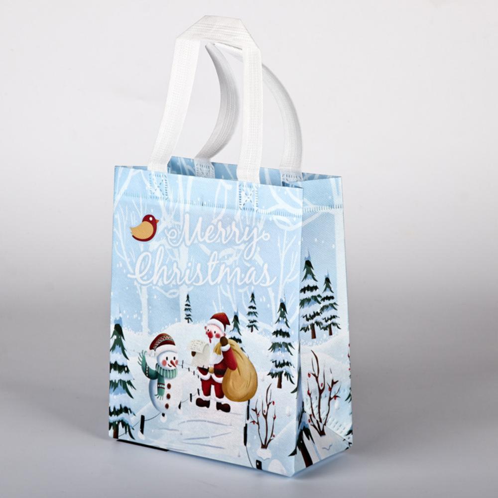 Christmas Gift Bag Non-Woven Candy Gift Packaging Non-Woven Holiday Bag Printed Snowman Tote Bag For New Year Christmas Gift