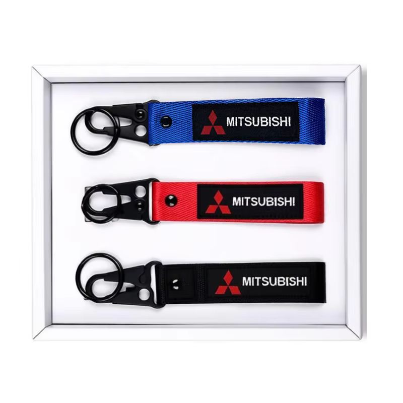 cyhk7 Embroidered Nylon Car Keychain for Mitsubishi Ralliart Logo Pajero Lancer Eclipse Galant Mirage L200 Motorcycle Key Ring hubcap