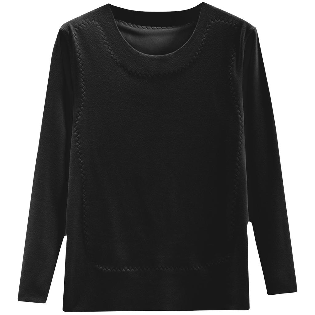 Ladies' Loose Comfortable Casual Fashionable And Warm Underwear With Seamless Round Neck And Thick Velvet Top