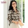 YUZHAOLIN Women's Plaid Brushed Long-Sleeve Shirt Jacket