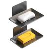 Carbon Steel Punch-Free Wall-Mounted Bathroom Storage Soap Dish, Hole-Free Adhesive Kitchen Storage Soap Holder Rack