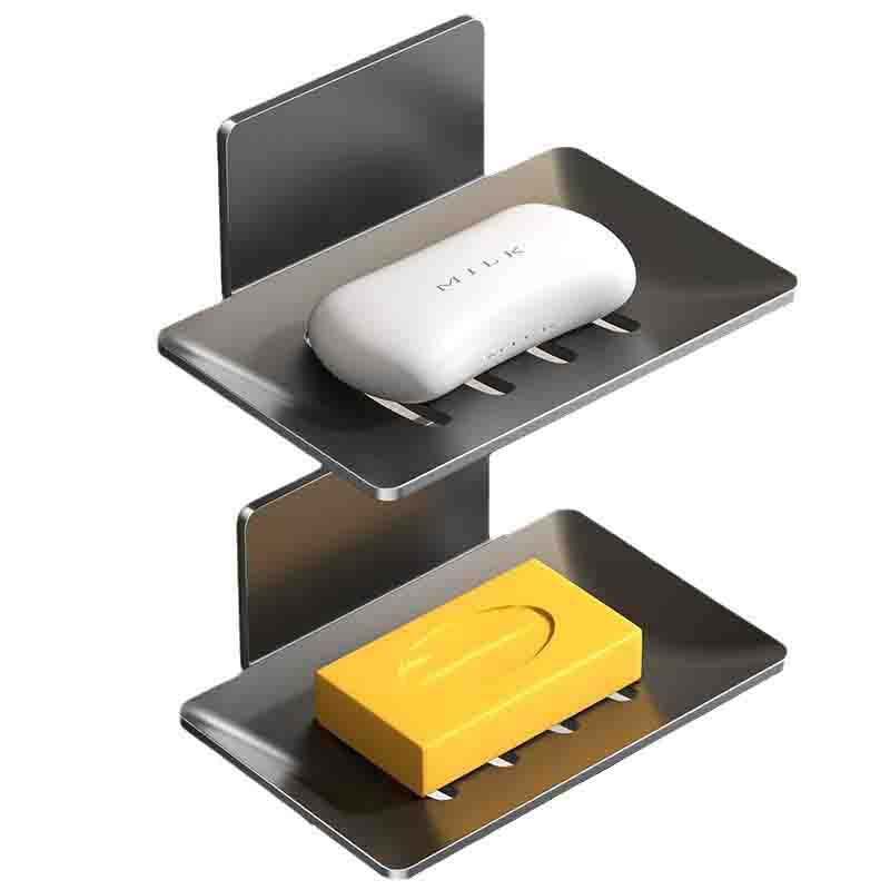Carbon Steel Punch-Free Wall-Mounted Bathroom Storage Soap Dish, Hole-Free Adhesive Kitchen Storage Soap Holder Rack