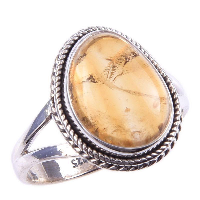 Natural Citrine Gemstone Handmade 925 Solid Sterling Silver Ring Size 7.5 K9I50