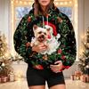 Damen Christmas Print Kapuzenpullover mit Haustier-Tasche Langarm Lässiger Pullover für die Feiertage