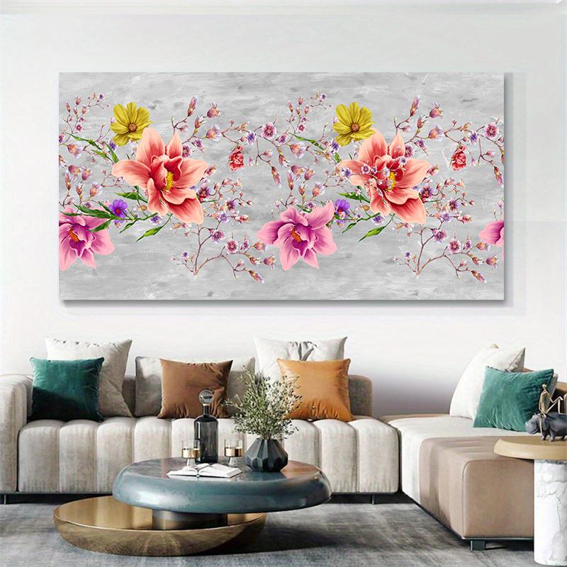 Abstrakte Blumen Kunstbilder für Wohnzimmer Leinwand Poster und Drucke Rosa Lila Gelb Wildblumen Schlafzimmer Dekoration Bild