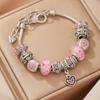 Y2K Ins Silver Plated Charm Bracelet Diy Large Hole Beads Rhinestone Heart Pendant Adjustable Chain Jewelry For Women Gift