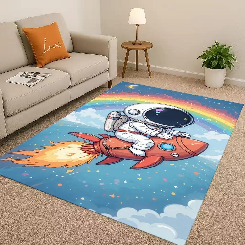 3D Cartoon Astronaut Spaceman Planet Living Room Non-Slip Area Rug Carpet for Bedroom Playroom Sofa,Home Decor Doormat Christmas