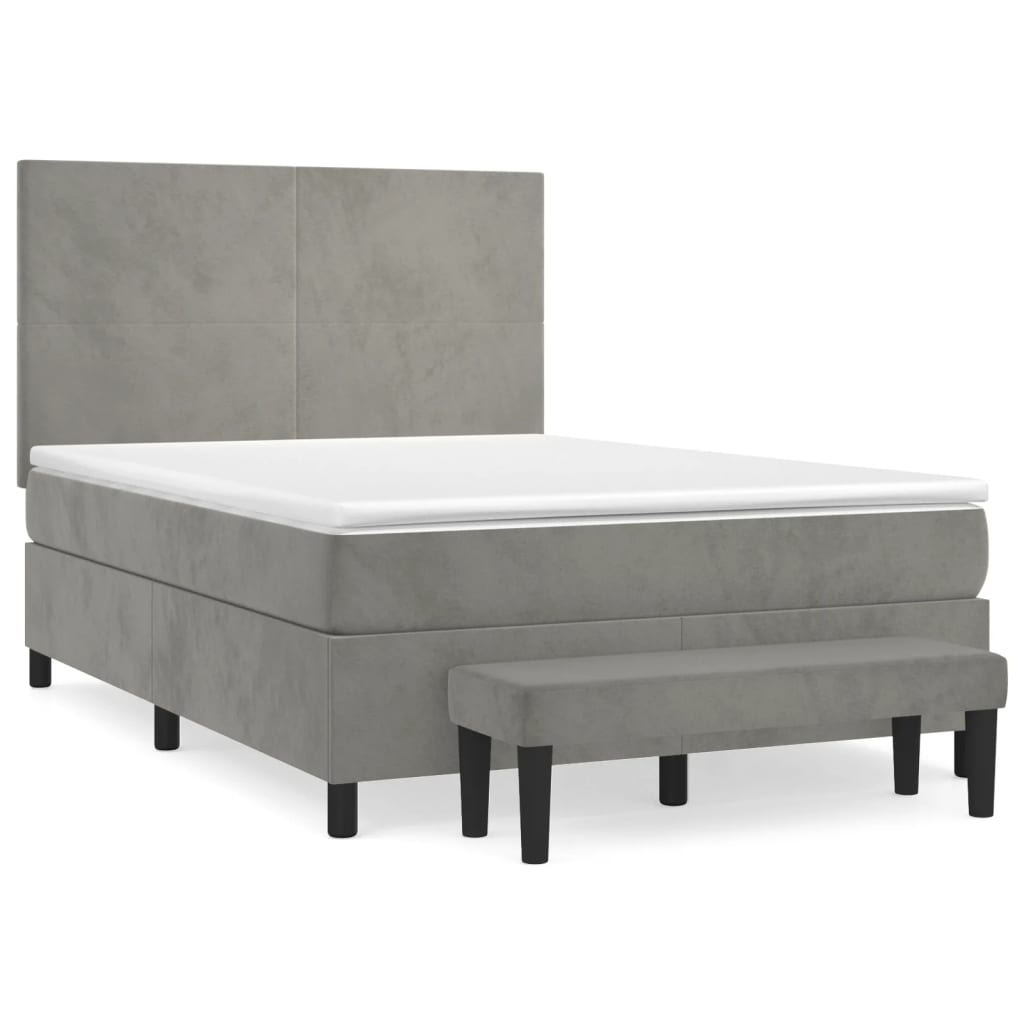 Vidaxl Letto Continentale Con Materasso, Grigio Chiaro, 140X190Cm, Velluto