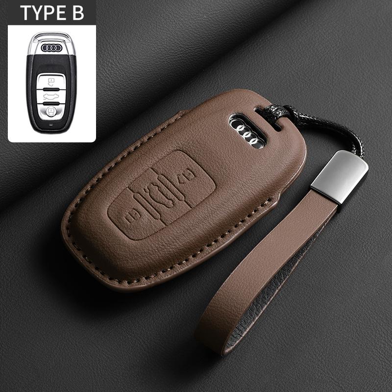 Leather Car Key Case Cover For A4L A5 Q7 TT TTS A3 A4 B9 A6 A7 4K A8 E-tron Q5 Q8 C8 D5 SQ8 Car Keychain Accessories