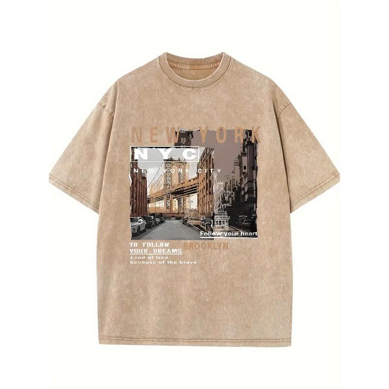

Washed T-Shirt for Men, Featuring a Stylish Print of Southwestern New York,Street Style,Comfortable,Soft,Breathable, with a Vintage Wash, Outdoor Wear 5XL дубильна кора