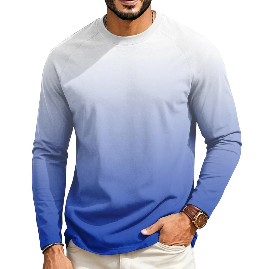 Men's Long Sleeve Raglan T-Shirt with Gradient Design for Casual Everyday Wear
