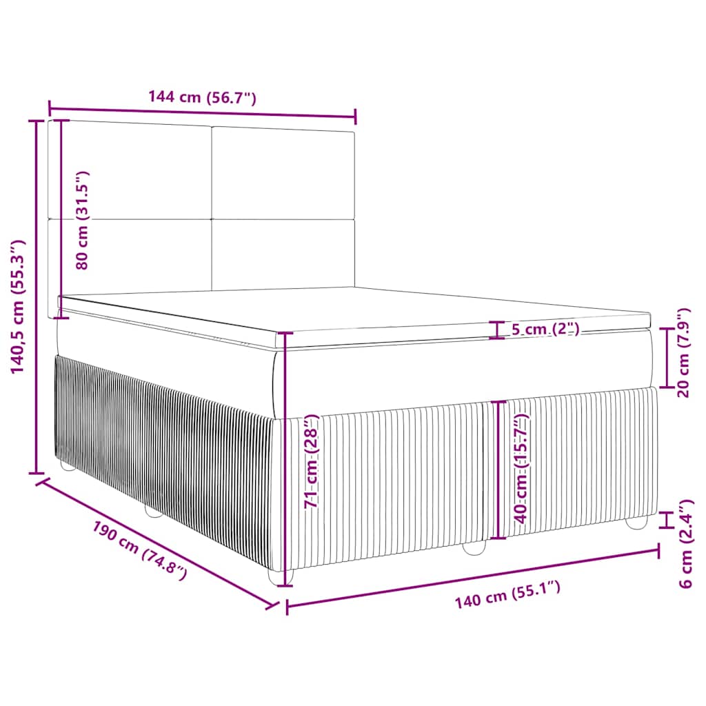 Box Spring Bed with Mattress Dark Brown 140 x 190 cm Fabric