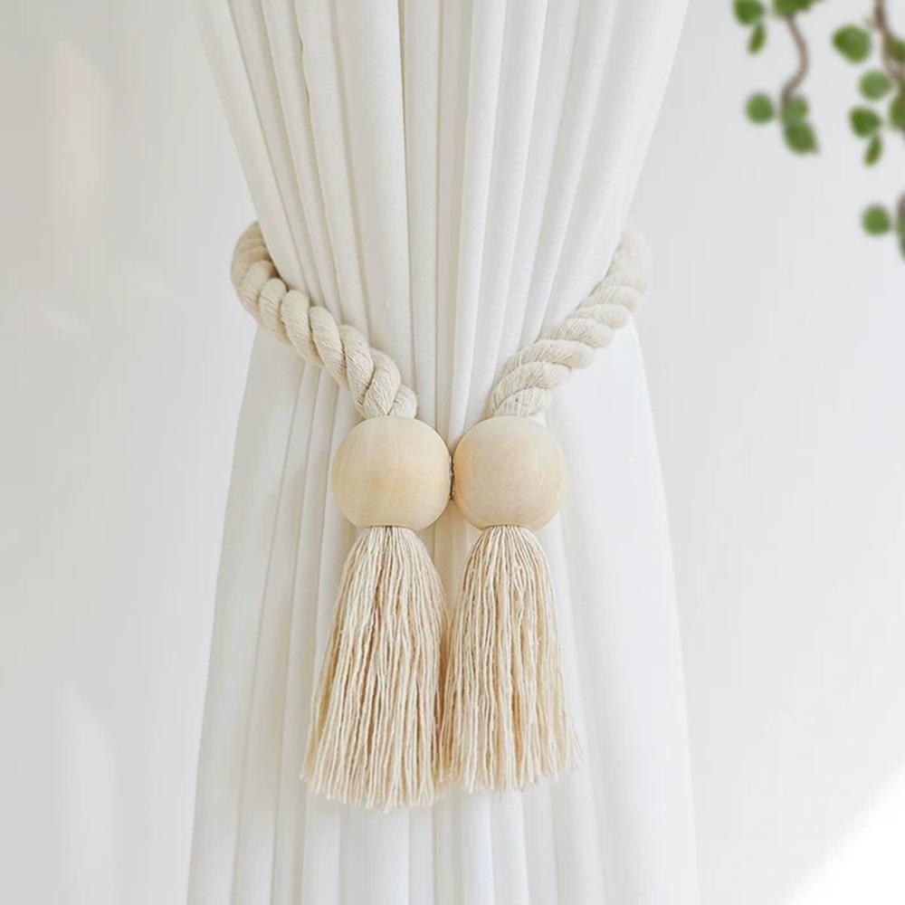 1PC Simple Fringe Beaded Curtain Strap No Punch Magnetic Adjustable Home Curtain Accessories