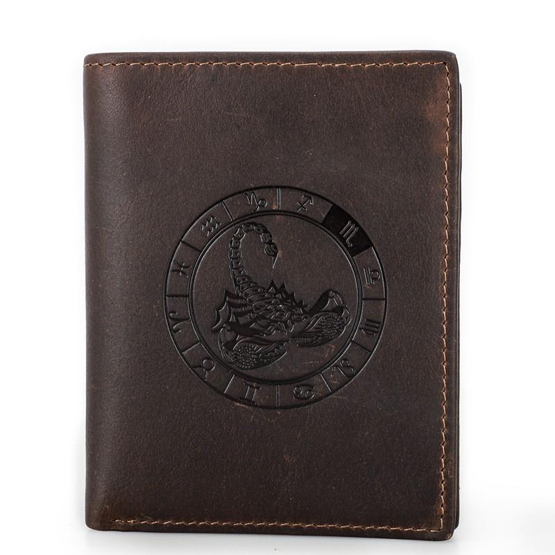 Retro Crazy Horse Leather Three Fold RFID Anti Theft Brush Multi Functional Genuine Wallet With 12 Constellation Men s 12x4x13