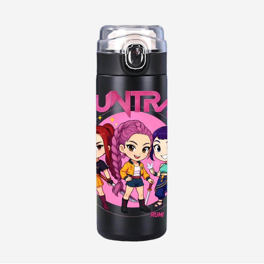 Anime K-Pop Demon Hunters Printed 400Ml Water Bottle Thermos Cup Portable Stainless Steel Leak Proof Camping Water Cup Kid Gift