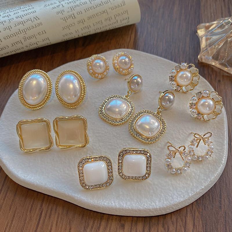 Silver needle pearl earrings retro niche stud earrings femininity earrings