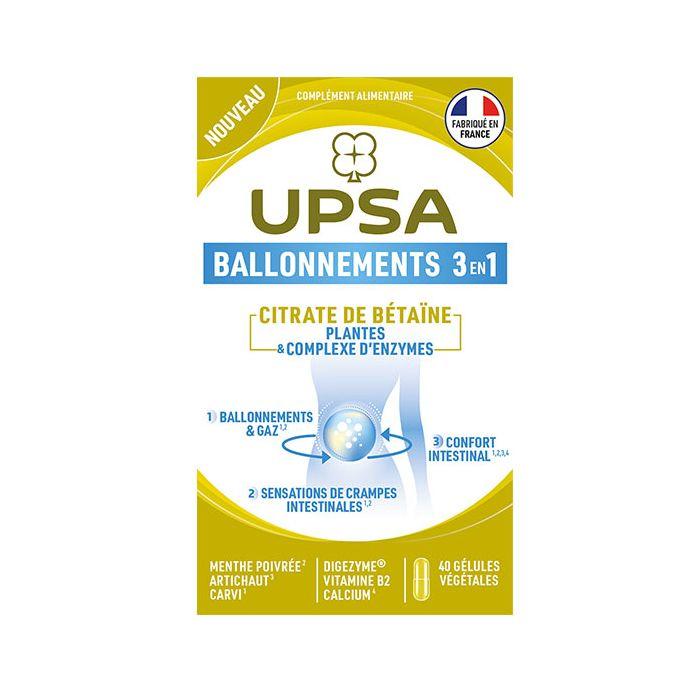 UPSA Ballonements & Gaz 3 En 1 Made In France - Confort Intestinal - 40 Gélules