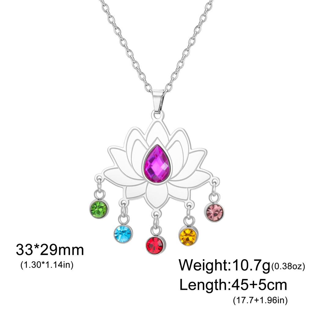 Gold Plated 7 Chakra Lotus Flower Necklace with Om Symbol Spiritual Yoga Jewelry Seven Colorful Zircon Lotus Flower Necklace
