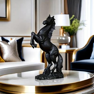 1 Stück 3D Harz Pferde-Dekor Statue, Schwarze & Kupferfarbene Pferdefigurine, Verzierung für Bücherregal, Zuhause, Büro, Café, Bar