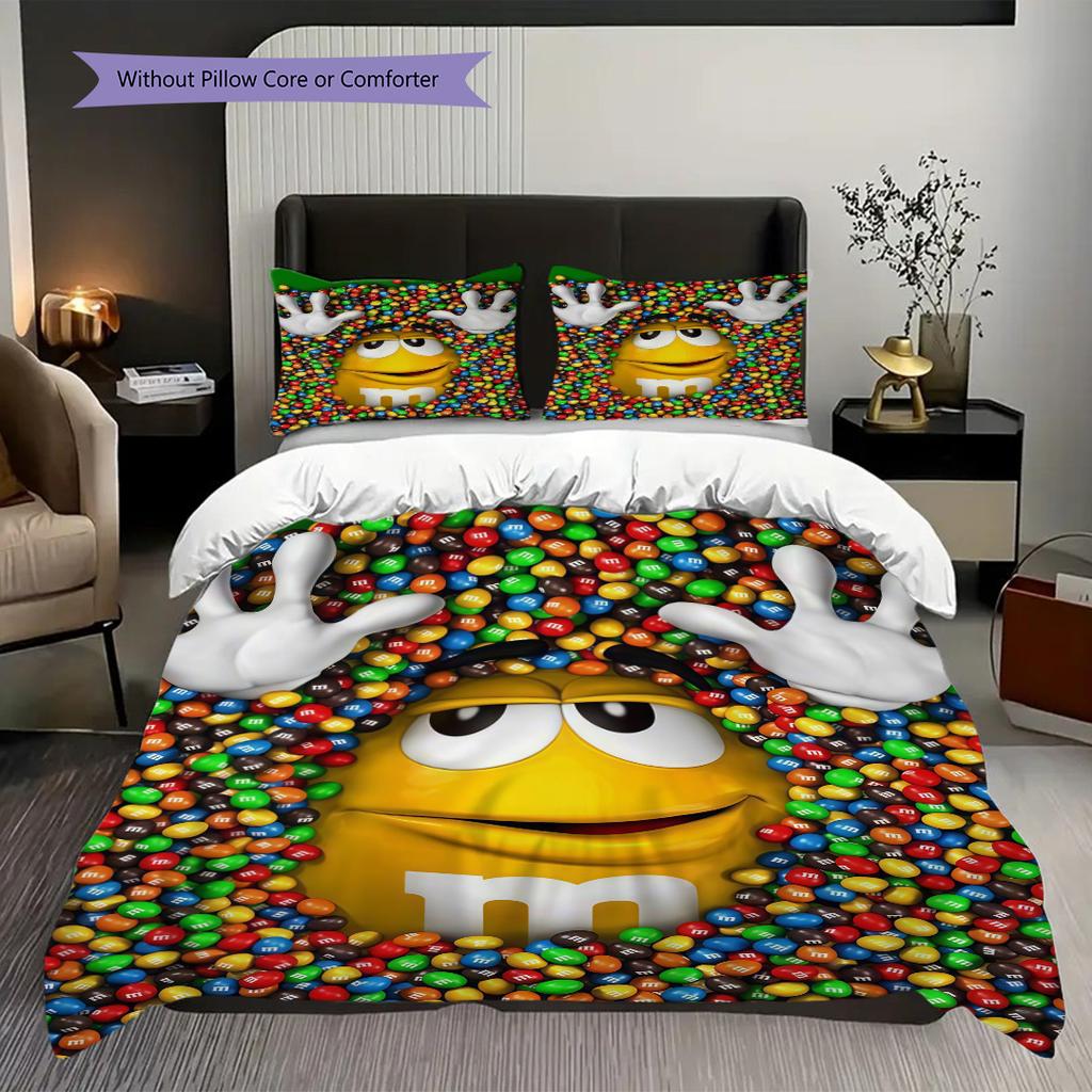 MMs Colorful Characters Shine Bright Bedding(1 * duvet cover + 2 * pillowcase, without core) Christmas birthday gift Duvet cover and pillowcase