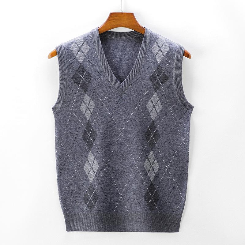 Gilet in Maglia da Uomo con Scollo a V - Spesso, Senza Maniche, Ideale per Mezza Età e Anziani, Perfetto per Autunno e Inverno