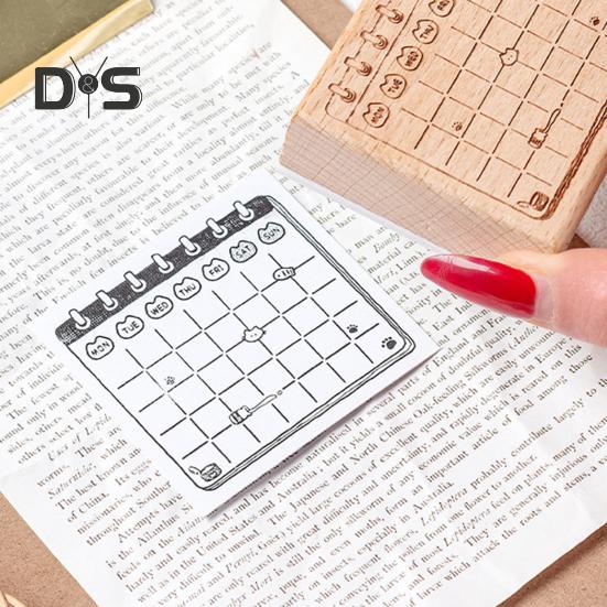 Razítko s kreslenou kočkou, plánovač, razítko, DIY, scrapbooking, týdenní, měsíční, plánovací, časový, kalendář, denní, seznam úkolů, dekorativní dřevěné razítko, bloky