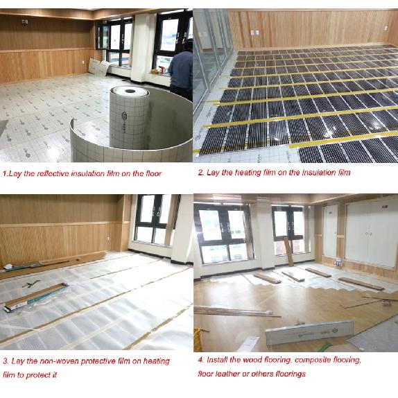 AC220V Infrared Underfloor Heating Film 220w/m2 Warm Mat with Clamps Insulation Pastes