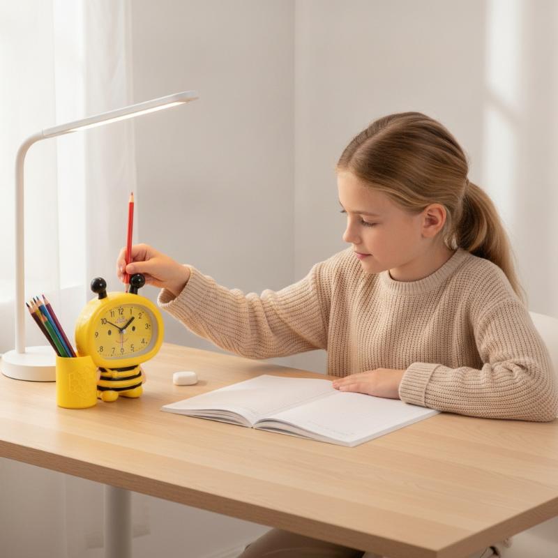 Cartoon Bee Alarm Clock With Pen Holder Cute Kids Wake Up Clock Silent Desktop Timer For Bedroom Study Room Decor