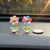 Auto-Armaturenbrett-Dekorationen 5 Stück Bunte Schüttelblumen-Deko, Harz-Regenbogen-Sonnenblumen-Ornament Wackelnde Blumen mit Anti-Rutsch-Pad, Niedlicher Wackelkopf für