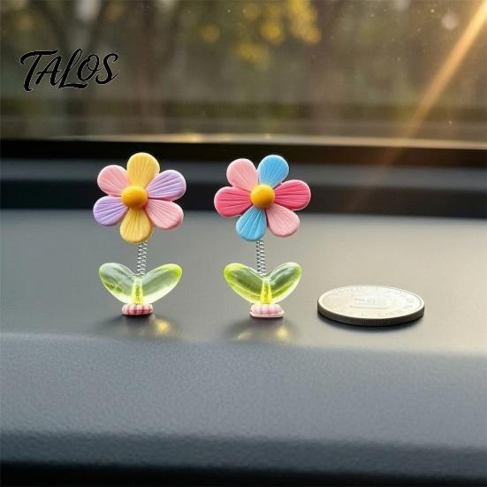 Auto-Armaturenbrett-Dekorationen 5 Stück Bunte Schüttelblumen-Deko, Harz-Regenbogen-Sonnenblumen-Ornament Wackelnde Blumen mit Anti-Rutsch-Pad, Niedlicher Wackelkopf für
