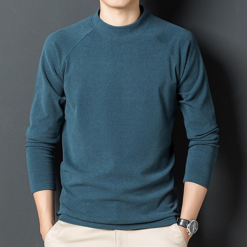 Long-sleeved Bottoming Shirt for Men In Autumn Winter Double-sided Velvet Round Neck with T-shirt