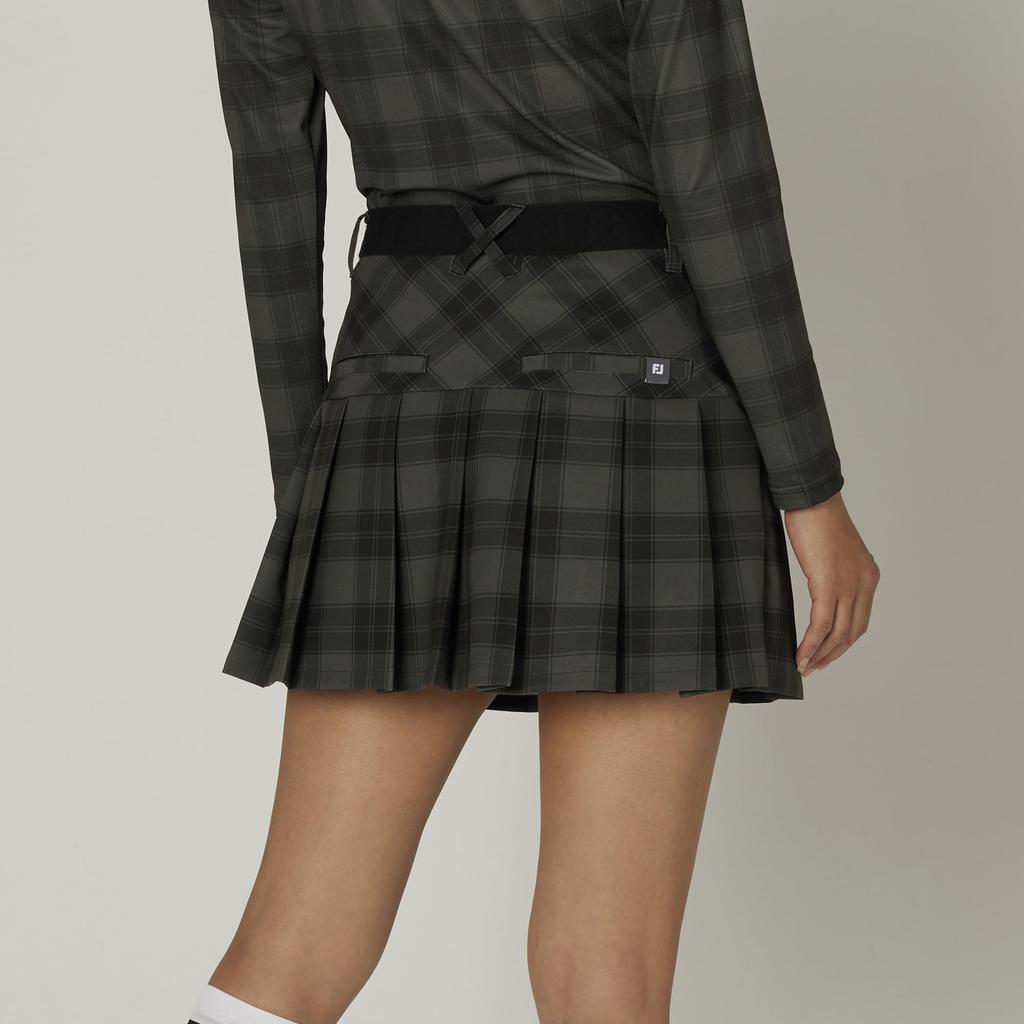 FootJoy TWINSOF Water-Repellent Pleated Check Skirt, Black, Women's, Size L, FJW-F24-P05, 32339-L