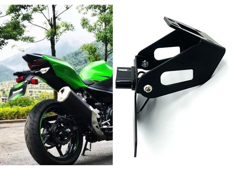Motorcycle License Plate Holder for Kawasaki Ninja 400 - Universal Short Tail Modification