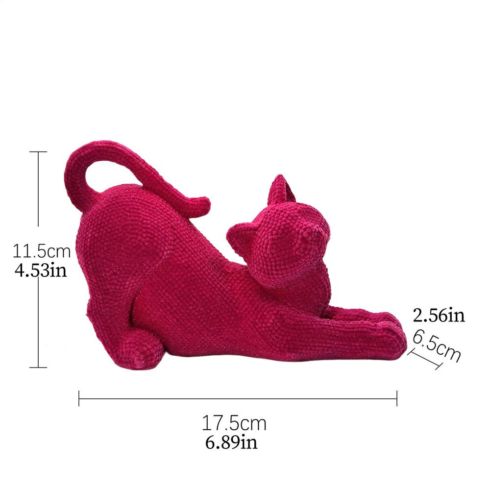 Cat Statues Home Decor Cute Stretching Flocked Resin Decoration Cat Desk Figurines For Offices Library Bedroom Living Room Desk розовый