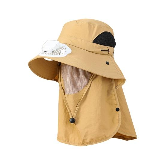 Men Solar Fan Hat with Face And Neck Cover USB Rechargeable Fan Large Brim Hollow Mesh Windproof Strap Anti-UV Sunlight Protection Outdoor Fishing