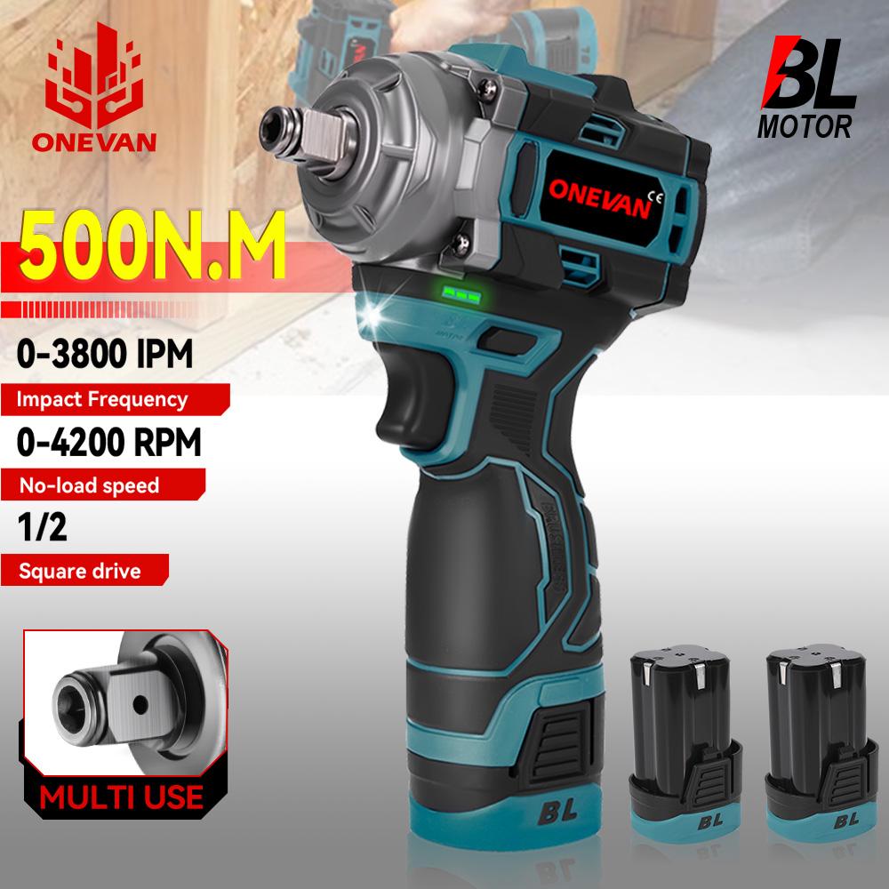 ONEVAN 500N.M Brushless Electric Impact Wrench 1/2inch Cordless 3-in-1 Wrench Screwdriver Drill Lithium-Ion Battery Power Tool