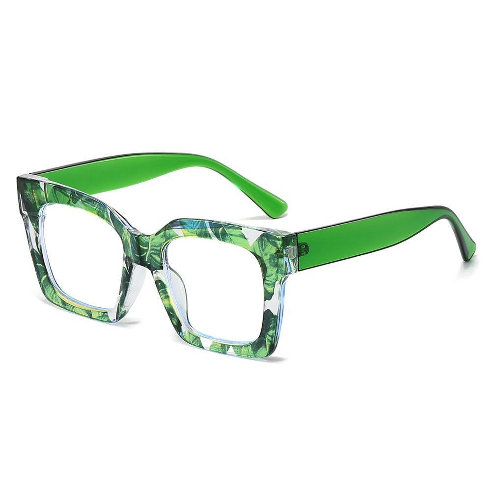 Color Pattern Large Frame Anti-Blue Light Flat Mirror, Street Shot Face Thin Glasses Frame