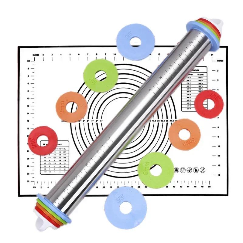 

Нержавеющая сталь Регулируемая скалка Силиконовый коврик для выпечки Антипригарный коврик для раскатывания помадного теста, подложка для духовки, кухонная утварь
