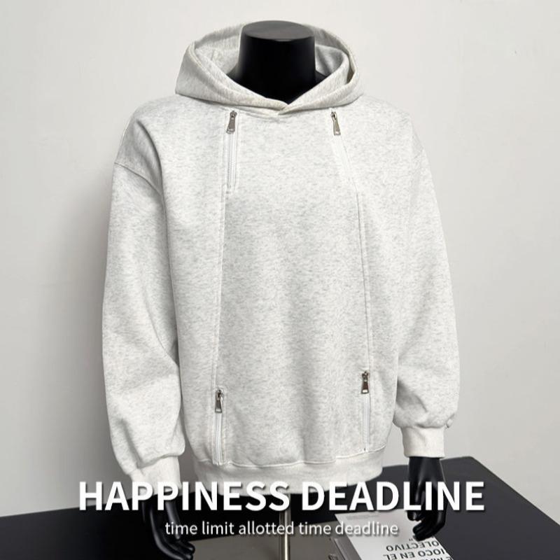 Autumn and Winter Retro Double Zipper Hooded Sweatshirt Trendy American Men's Niche High-end Hoodie Jacket