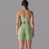 Auroth Women Back Cross Yoga Set Gym Running Outfit High Waist Workout Shorts Beauty Back Vest Sportswear