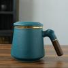 Ceramic Tea Cup with Lid Tea Separation Cup Filter Water Cup Creative Wooden Handle Cup Office Cup Gift Cup