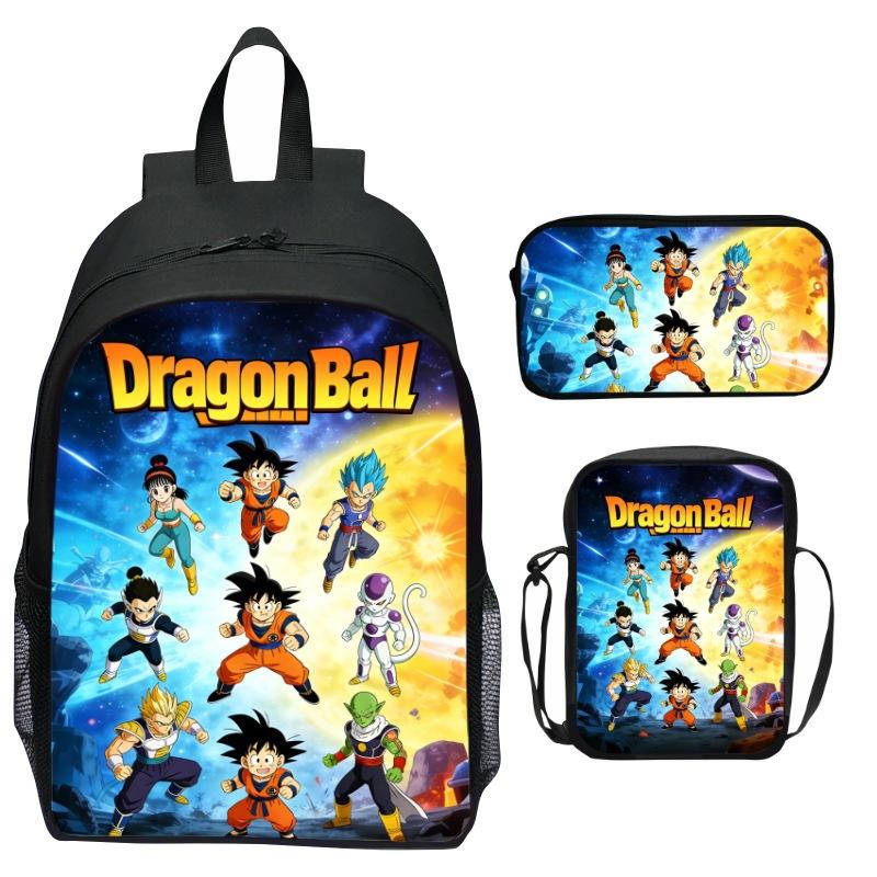 Dragon Ball Aufdruck Rucksack Set 3-teilig, Cartoon Schultasche für Kinder, Leichte Ergonomische Große Kapazität Kinder Buchertasche