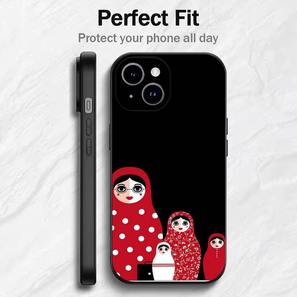 Matryoshka Art Russian Phone Case For 17 16 15 14 13 12 11 Mini XS XR X 6S 6 Pro Max Plus Black Soft Cover