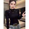 Autumn/Winter Rhinestone Bow High Neck Long Sleeve Slimming Base Layer Top